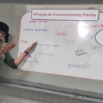 Professor caracterizado explica conteúdo sobre a Rússia.